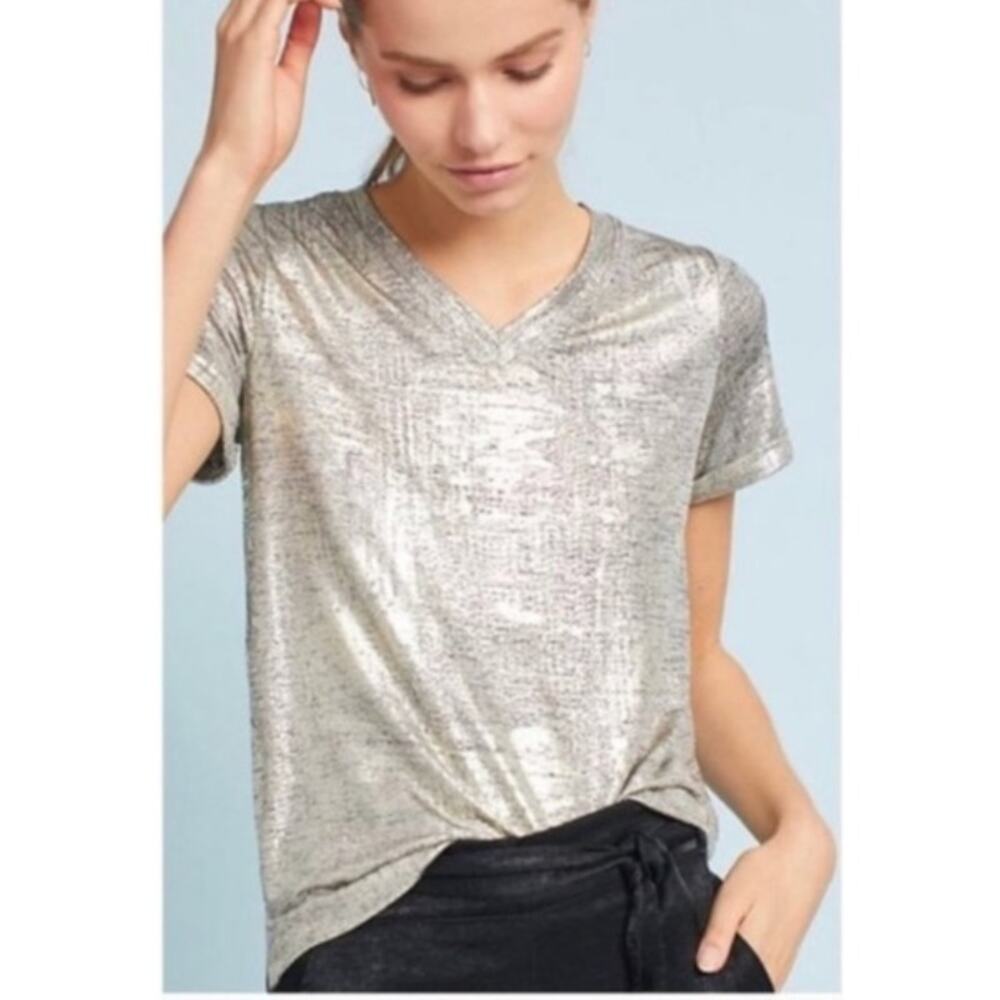 Akemi + Kin Gold Short Sleeve Shirt Metallic Top Size Small